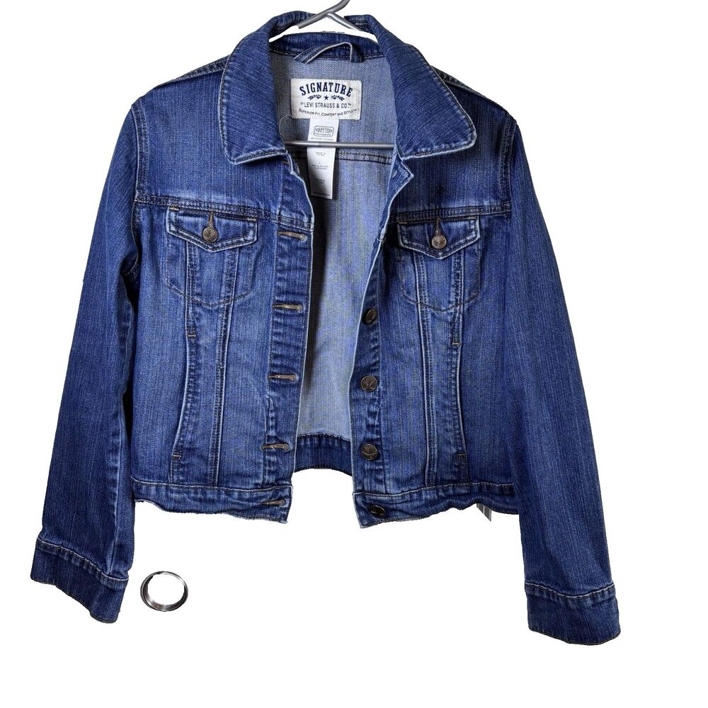 Levi's Signature Youth Girls Size Large Jean Jacket Medium/ Dark Y2K, 90's